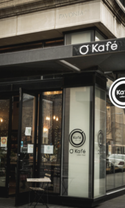 Okafe front door entrance in Jersey City, NJ.